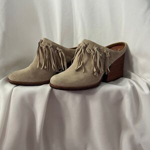 Kork-Ease Cream Fringe Mules